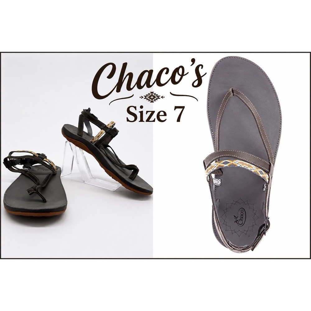 Chaco T Strap Sandals Brown Leather Outdoor Boho Comfort Hiking Women's 7 Casual